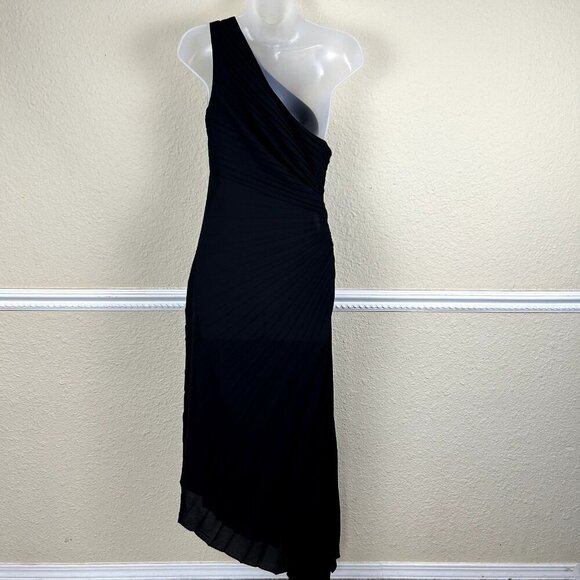 Nicole Miller One Shoulder Pleated Solid Black Dress Asymmetrical Whimisical 8 - Picture 5 of 12